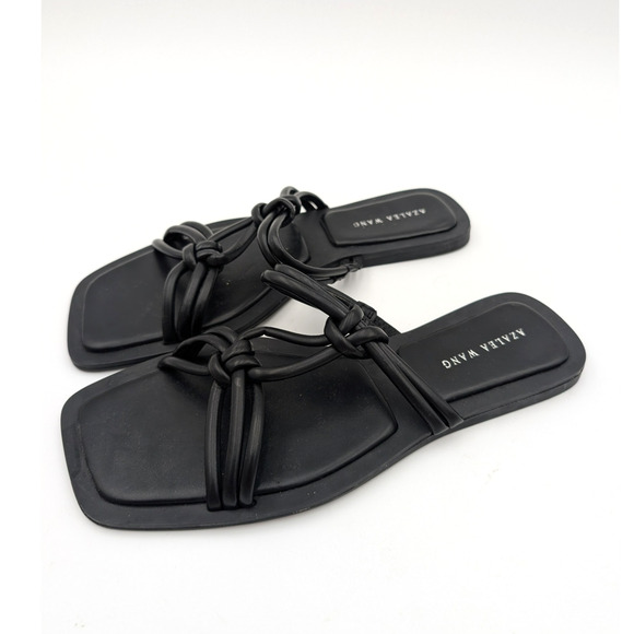 Azalea Wang Stetson Tubular Straps Knot Flat Sandals Women's Black Size US8 EU39 - Picture 1 of 10